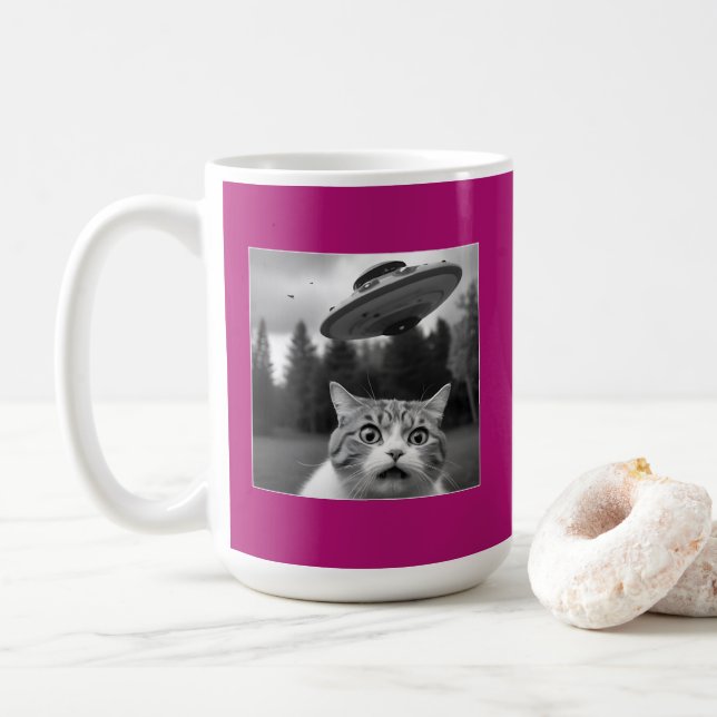 Cat Selfie UFO Mug Funny Coffee Mug (With Donut)