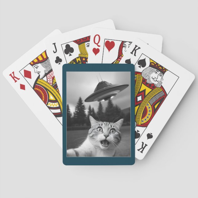 Cat Selfie UFO Playing Cards Funny Game (Back)
