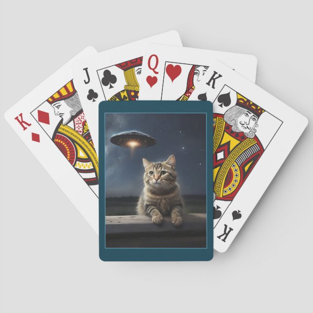 Cat Selfie UFO Playing Cards Funny Game (Back)