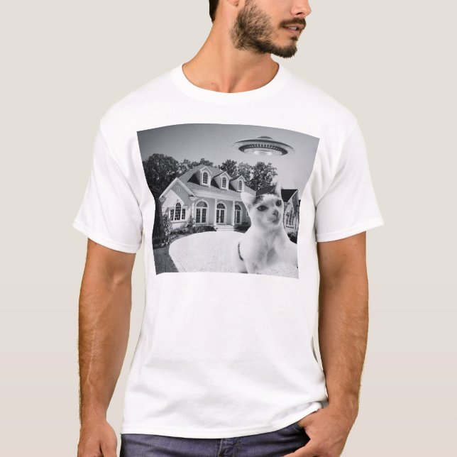 Cat Selfie Ufo Space T-Shirt (Front)