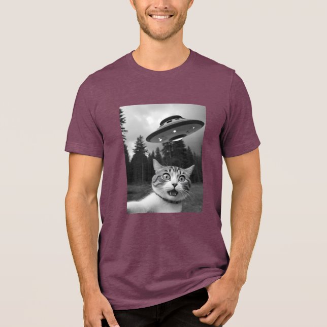 Cat Selfie UFO Tee Funny Alien Abduction Shirt (Front)