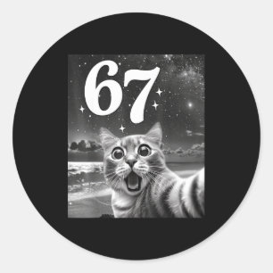 Cat Selfie With 67 Meme Funny Cats Graphic For Men Classic Round Sticker