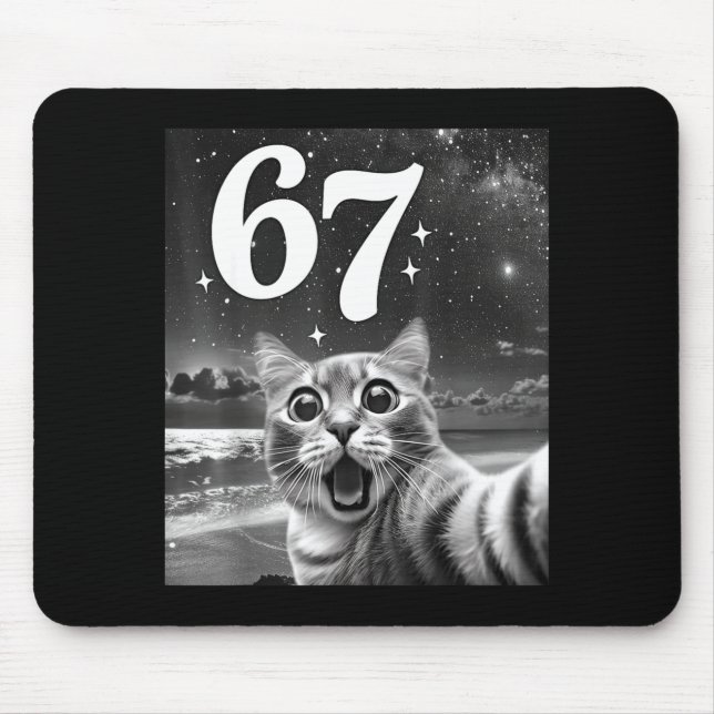 Cat Selfie With 67 Meme Funny Cats Graphic For Men Mouse Pad (Front)