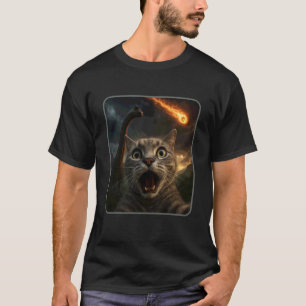 Cat Selfie with a Brachiosaurus Funny Dinosaur Mem T-Shirt