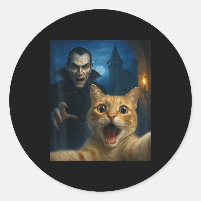 Cat Selfie With A Vamre Funny Cat  Classic Round Sticker (Front)