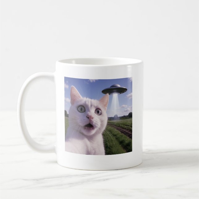 Cat Selfie With Alien Ufo Coffee Mug (Left)