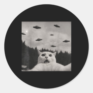 Cat Selfie With Alien Ufo, Funny Alien Cat Lovers  Classic Round Sticker