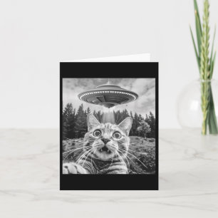 Cat Selfie With Alien Ufo Funny Cat For Men Women  Card