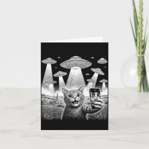 Cat Selfie with Alien UFO Funny Cat for Men Women Card