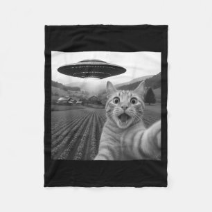 Cat Selfie With Alien Ufo Funny Cat For Men Women  Fleece Blanket