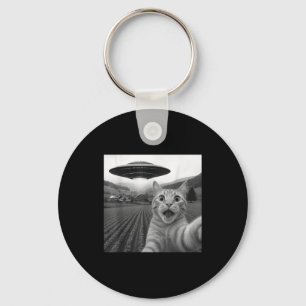 Cat Selfie With Alien Ufo Funny Cat For Men Women Key Ring