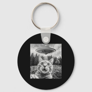 Cat Selfie With Alien Ufo Funny Cat For Men Women  Key Ring
