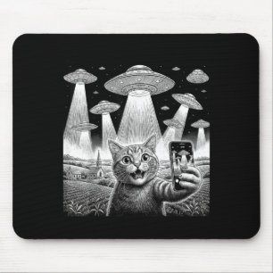Cat Selfie with Alien UFO Funny Cat for Men Women Mouse Pad