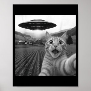 Cat Selfie With Alien Ufo Funny Cat For Men Women  Poster