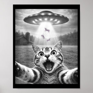 Cat Selfie with Alien UFO Funny Cat for Men Women Poster