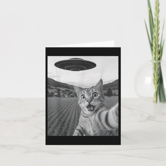 Cat Selfie With Alien Ufo Funny Cat Funny Alien  Card (Front)