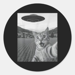 Cat Selfie With Alien Ufo Funny Cat Funny Alien  Classic Round Sticker