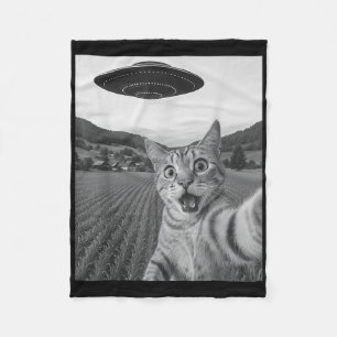Cat Selfie With Alien Ufo Funny Cat Funny Alien  Fleece Blanket