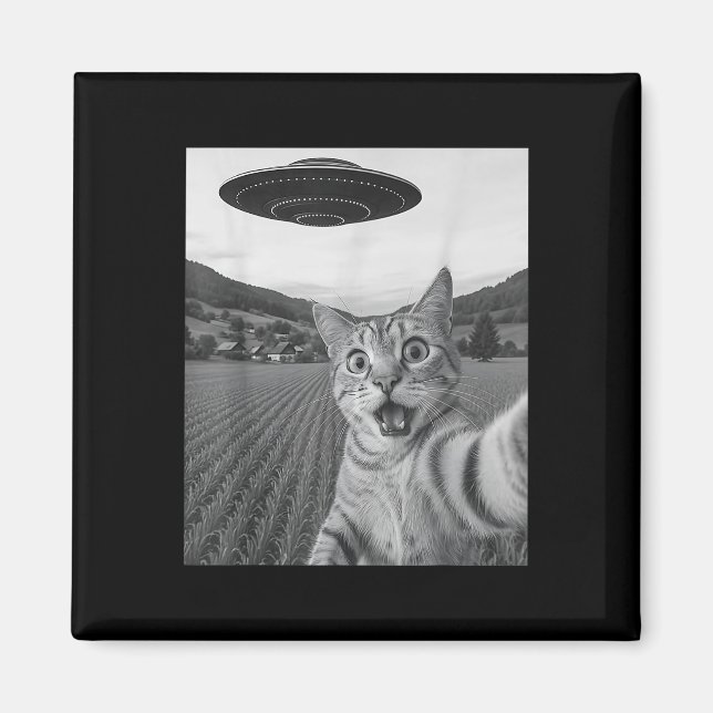 Cat Selfie With Alien Ufo Funny Cat Funny Alien  Magnet (Front)