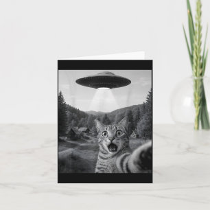 Cat Selfie With Alien Ufo Funny Cat Funny Ed Cat  Card