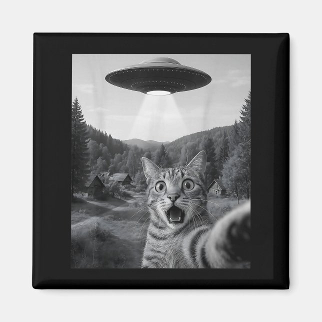 Cat Selfie With Alien Ufo Funny Cat Funny Ed Cat  Magnet (Front)