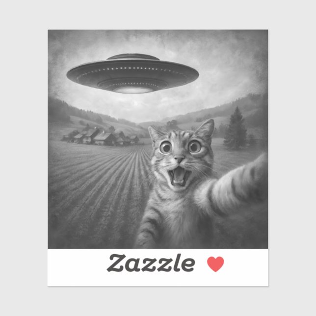 Cat Selfie With Alien UFO Funny Cat Gifts (Sheet)