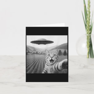 Cat Selfie With Alien Ufo Funny Cat Gifts For Men Card