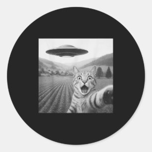 Cat Selfie With Alien Ufo Funny Cat Gifts For Men Classic Round Sticker