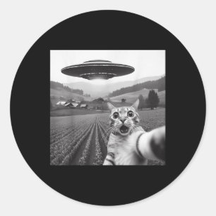 Cat Selfie With Alien Ufo Funny Cat Gifts For Men Classic Round Sticker
