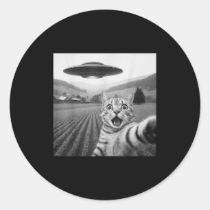 Cat Selfie With Alien Ufo Funny Cat Gifts For Men  Classic Round Sticker