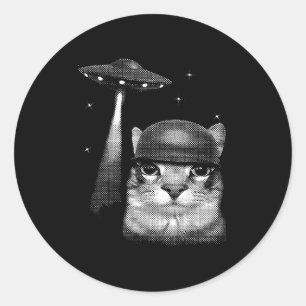 Cat Selfie With Alien Ufo Funny Cat Gifts For Men Classic Round Sticker