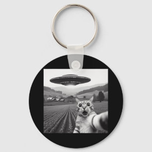 Cat Selfie With Alien Ufo Funny Cat Gifts For Men Key Ring