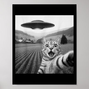 Cat Selfie With Alien Ufo Funny Cat Gifts For Men Poster
