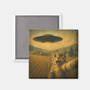Cat Selfie With Alien UFO Funny Cat Gifts Magnet