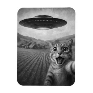 Cat Selfie With Alien UFO Funny Cat Gifts Magnet