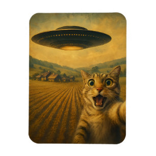 Cat Selfie With Alien UFO Funny Cat Gifts Magnet