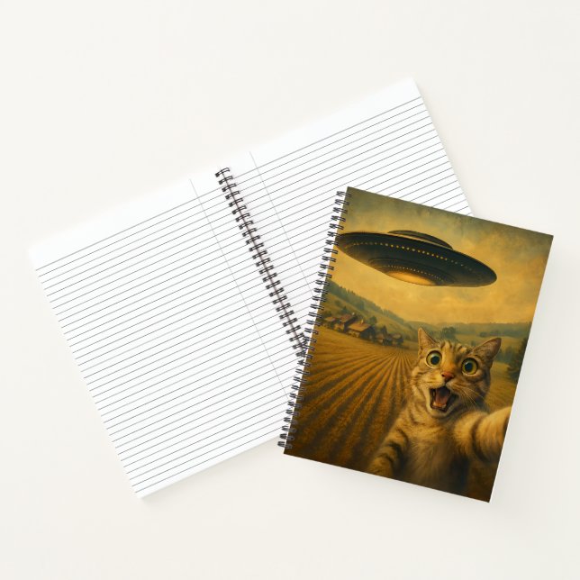 Cat Selfie With Alien UFO Funny Cat Gifts Notebook (Inside)