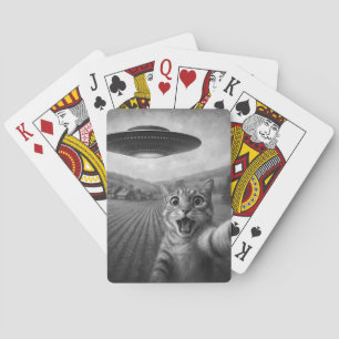 Cat Selfie With Alien UFO Funny Cat Gifts Playing Cards