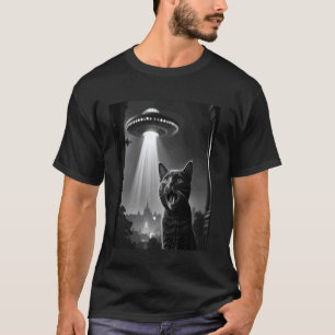 Cat Selfie With Alien ufo Funny Men Women kids T-Shirt