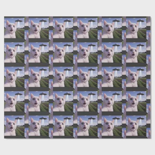 Cat Selfie With Alien Ufo Wrapping Paper (Flat)