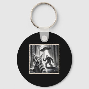 Cat Selfie With Bigfoot & Ufo _ Funny Sasquatc Key Ring
