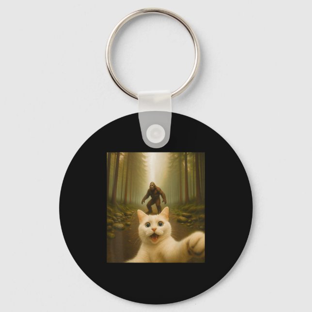 Cat Selfie With Bigfoot Funny Cats Gifts For Men W Key Ring (Front)