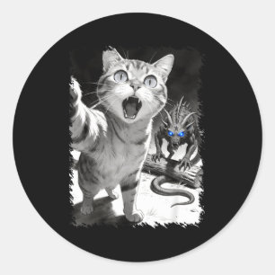 Cat selfie with chupacabra funny cryptid meme classic round sticker