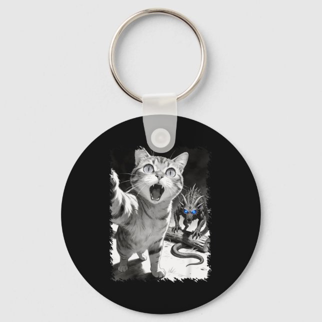 Cat selfie with chupacabra funny cryptid meme  key ring (Front)