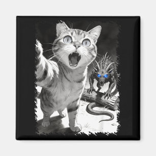Cat selfie with chupacabra funny cryptid meme  magnet