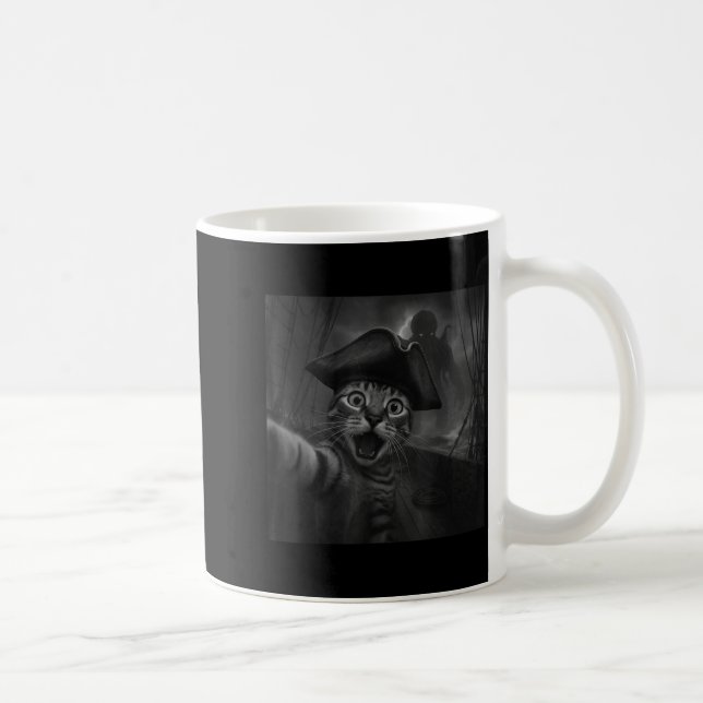 Cat Selfie With Cthulhu Cosmic Horror Funny Meme M Coffee Mug (Right)