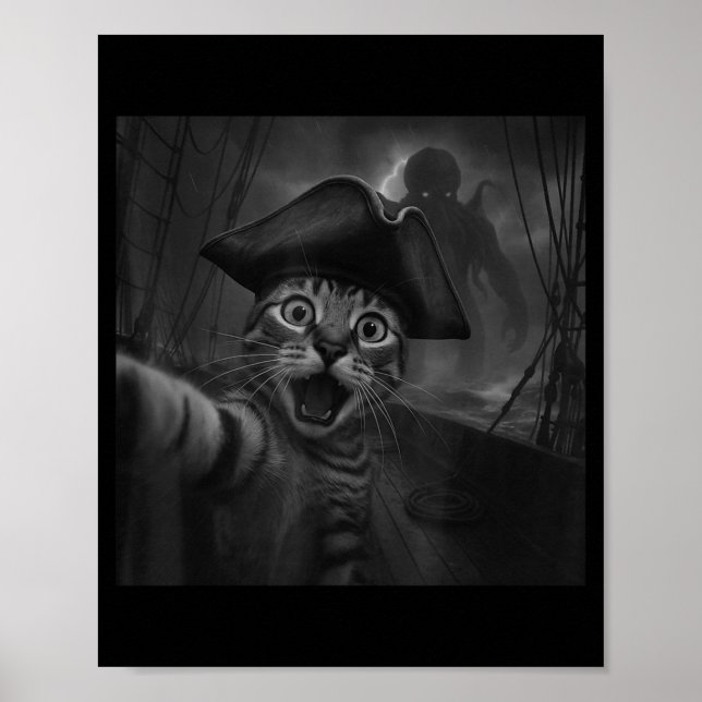 Cat Selfie With Cthulhu Cosmic Horror Funny Meme M Poster (Front)