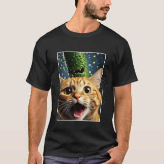 Cat Selfie with Cucumber Funny Pet Owner Graphic T-Shirt