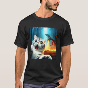 Cat Selfie with Dragon Surprised Exotic Shorthair  T-Shirt
