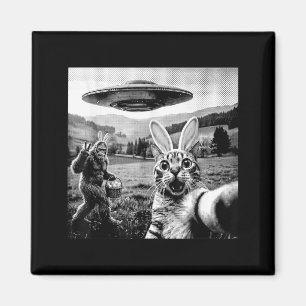 Cat Selfie with Easter Bunny Bigfoot Sasquatch UFO Magnet